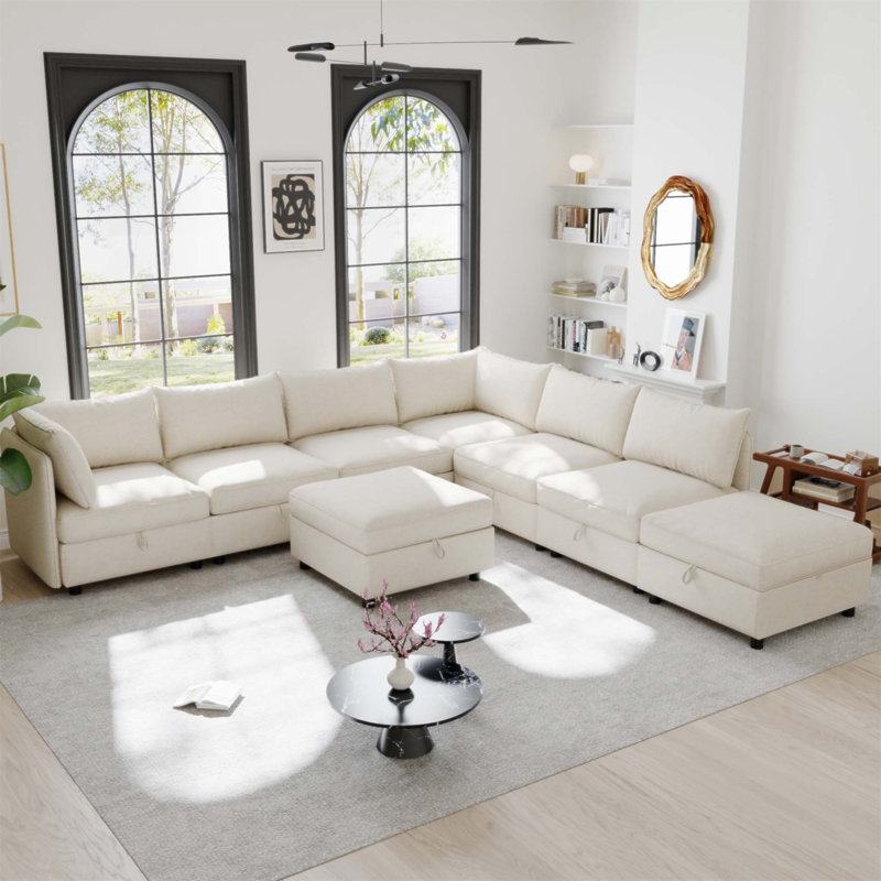 Canapé modulaire modulaire avec sièges convertibles et rangement intégré, parfait pour les espaces de vie flexibles et fonctionnels