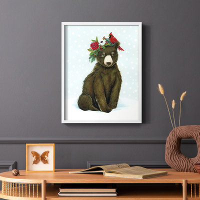 Winter Woodland Creatures with Cardinals I Framed Print - Solid Wood