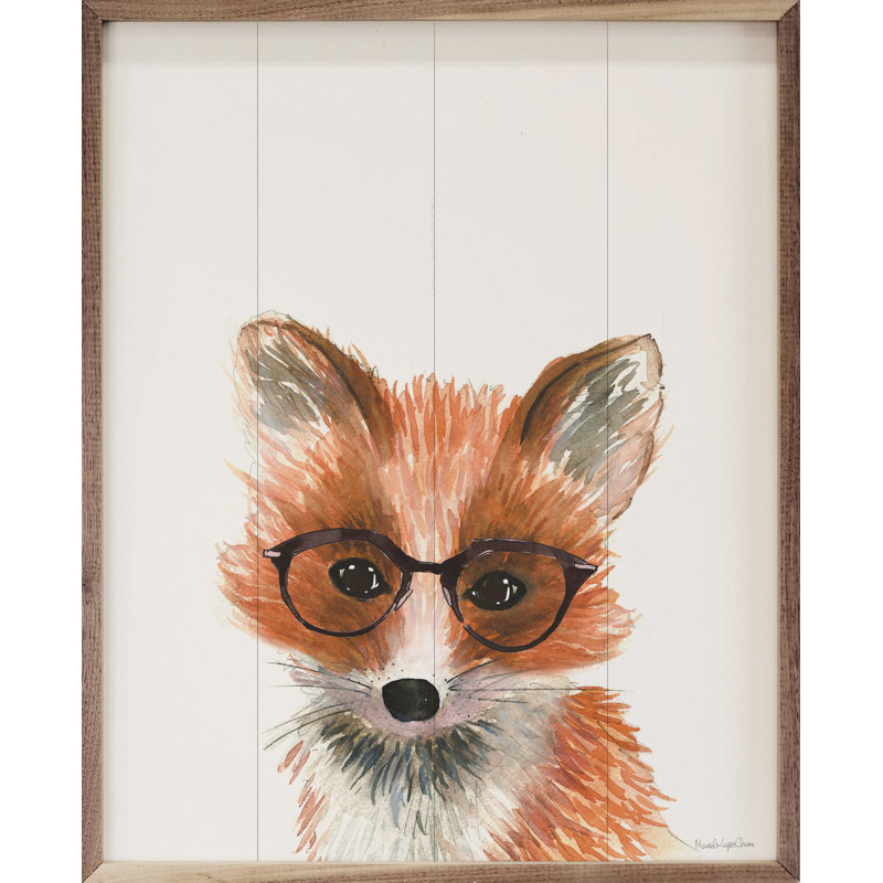 Renard dans des verres par Mercedes Lopez Charro, H 20 po x l 16 po