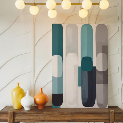Abstract Vertical Capsule Canvasminimalist Organic Forms In Teal And Gray Wall Art Canvas Ready To Hang Gallery Wrapped Home Decor