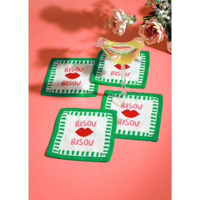 Bisou French Kiss Cocktail Napkins (Set of 4)