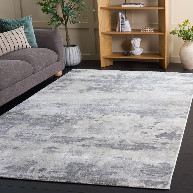 Brianne Hand Loomed Viscose/Cotton Abstract Rug in Grey, Rectangle 6' x 9'
