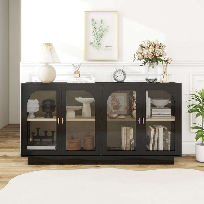 Organisateur de salle à manger Absecon avec porte en acrylique et tablette réglable - Base stable à finition noire Living