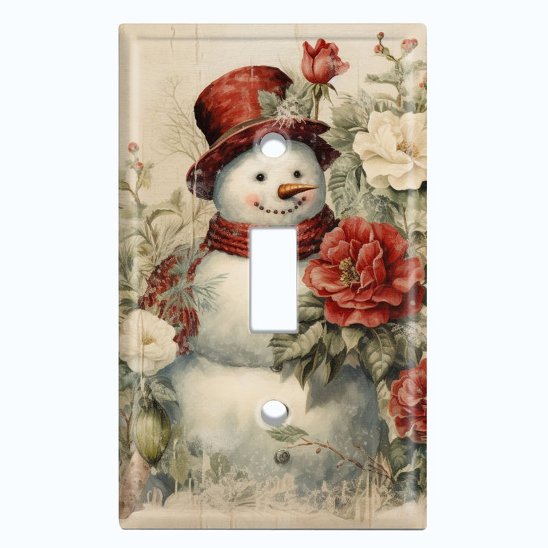 Christmas Festive Snow Man Flower 1 - Gang Toggle Light Switch Standard Wall Plate