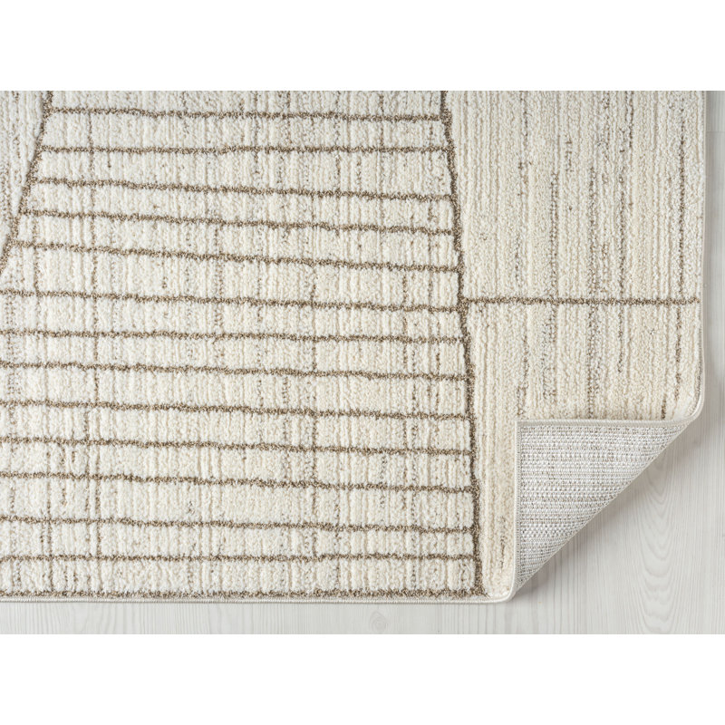 Tapis à lignes abstraites Mervela, ivoire, Rectangle 5 pi 3 po x 7 pi 3 po