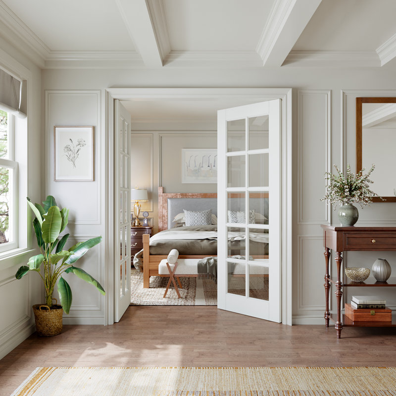 Intérieur de la porte en verre transparent 10-Lite, porte en dalle française apprêtée à noyau solide avec verre trempé transparent certifié SGCC, pré-fini et facile à faire soi-même en satin, sans quincaillerie, garde-manger, chambre à coucher, salle de bain et garde-robe 72 po x 80 po