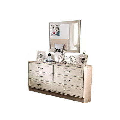 Ensemble de grand lit 4 pièces, table de chevet, commode, miroir Flem