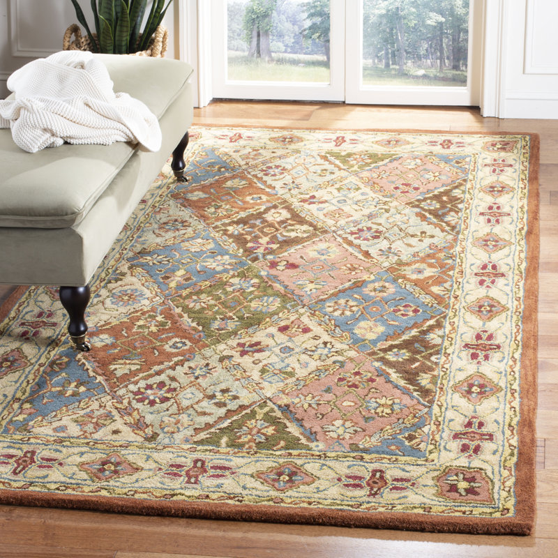 Tapis oriental en laine touffeté à la main Hebron, Rectangle de 7 pi 6 po x 9 pi 6 po