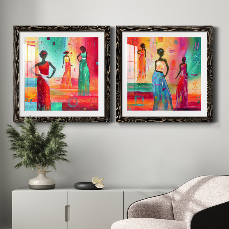 Strikse A Pose I - ensemble de 2 peintures encadrées, H 27,5 po x l 55 po x P 1,5 po, Cadre noir