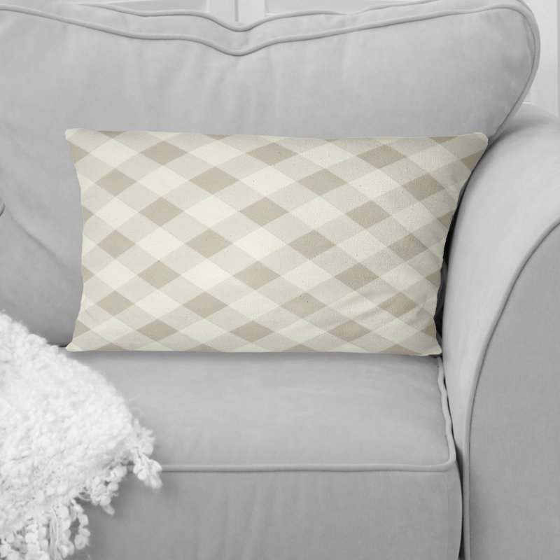 Coussin lombaire beige moderne gris Gingham I