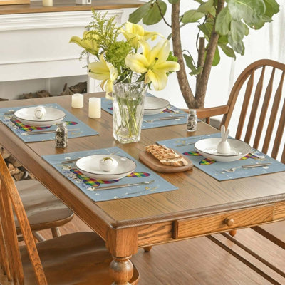 Easter Bunny Rabbits Hydrangea Spring Placemats Set of 4, Wrinkle-Proof Polyester Table Mats for Party Kitchen