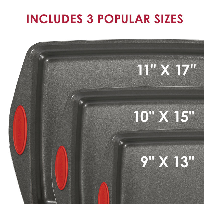 Rachael Ray Nonstick Bakeware Cookie Pan Set, 5-Piece, Gray with Red Silicone Grips