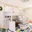 Lit superposé double au-dessus de simple avec cadre en bois avec bureau, tiroirs et tablettes-1863078931