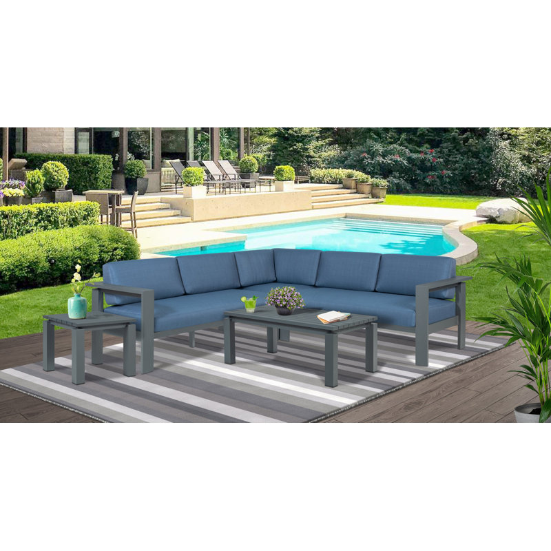 Elision 92'' Wide L-Shaped Metal with Cushions, Blue