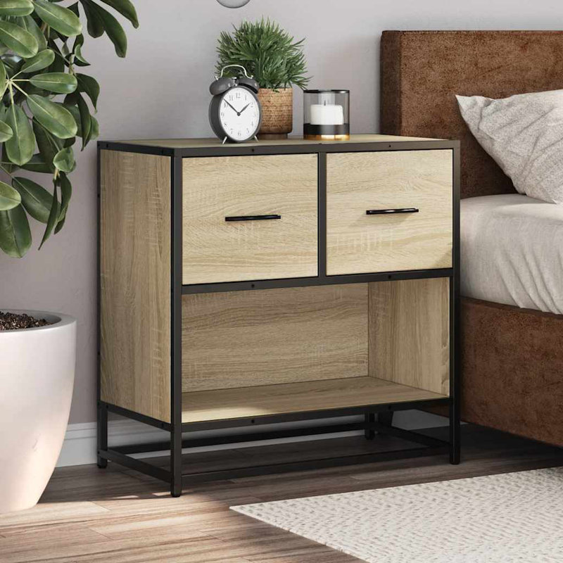 60cm W Metal Bedside Table, Sonoma Oak
