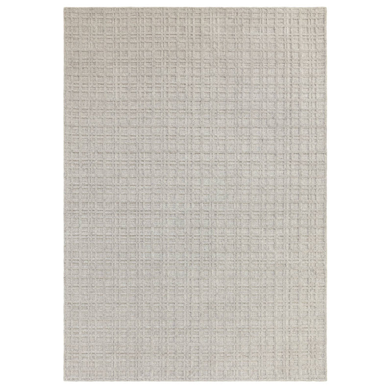 Beltsville Chequered Wool Hand Woven Area Rug, Rectangle 120 x 170 cm, Grey