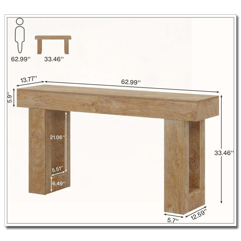 Farmhouse Extra-Long Narrow Console Table for Entryway Living Room, Natural Wood