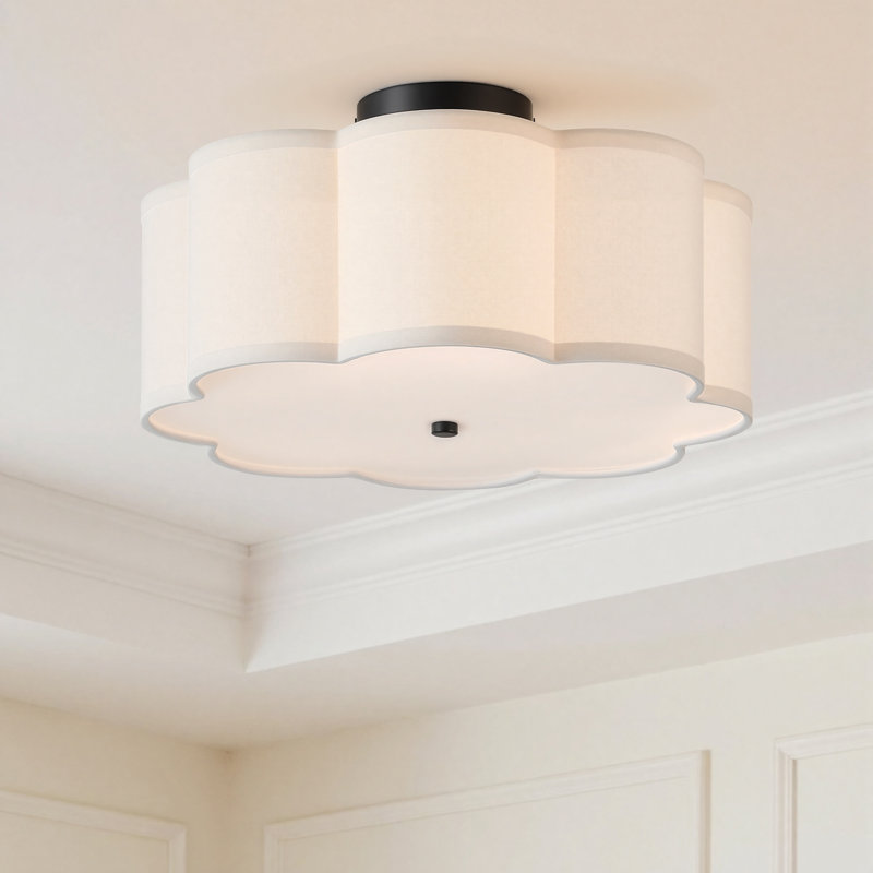 Plafonnier semi-encastré en tissu 3 lumières Tekamah, Noir mat, H 6,9 po x l 15,7 po x P 15,7 po