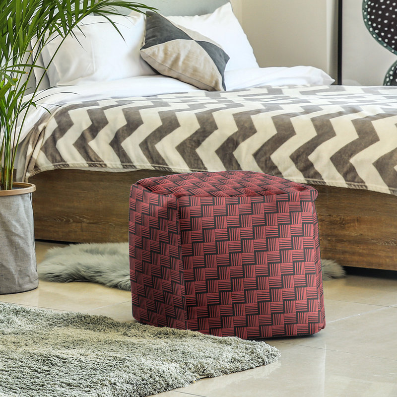 Repose-pieds cubique à rayures classic basketweave, Rouge / noir