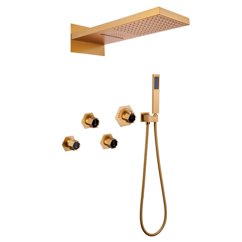 Système de douche thermostatique complet avec valve brute AquaRhapsody, Or brossé
