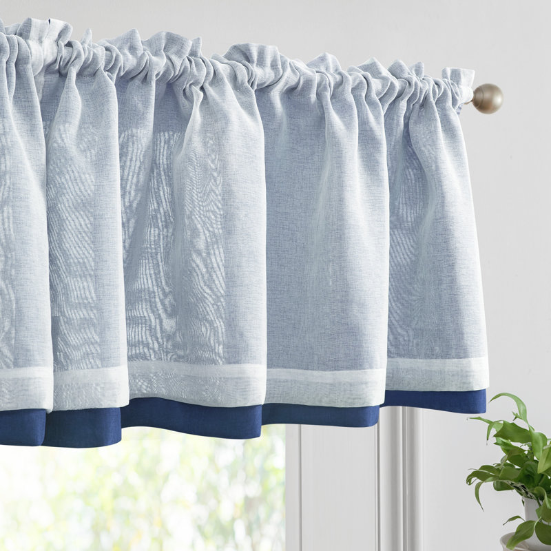 Rod Pocket Double Layer Window Valance (Set Of 2), 52" W x 19" L, Navy Blue