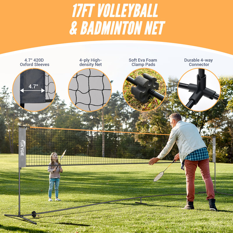 Ensemble de filet de volleyball 3 en 1 Badminton 3-en-1, hauteur réglable portable avec raquettes et balles