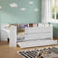 Storage-Focused Twin Size Multi-Function Platform Daybed, Solid Pine Construction, Crisp White With Built-In USB Charging And Desk