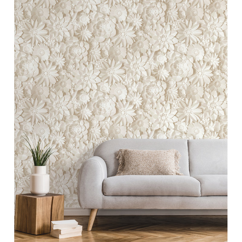 Papier peint floral Dacre, Crème, crème