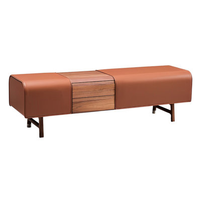 Italian Minimalist Style Solid Wood Bed End Stool Leather Match Upholstered Storage Bench