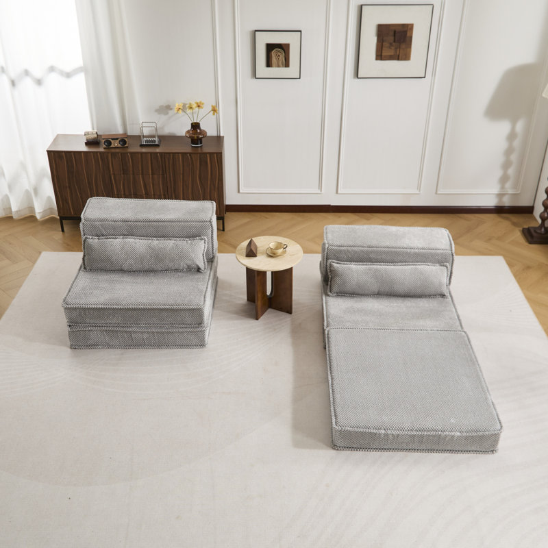 Compression Mahjong Sofa,Convertible Floor Sofa Bed,DIY Boneless Modular Sectional Sofa,No Assembly Required,Circle Fleece Fabric,Oversized 2 Seater With 2 Pillows,Light-Grey