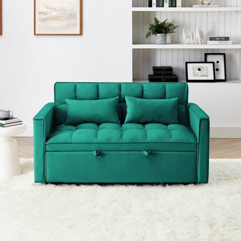Lit polyvalent en velours moderne avec dossier réglable de 54,33 pouces en 3 longueurs. Dossier et siège. Coutures distribuées. Réglages. Tissu doux et pieds en plastique. 2 coussins. Espace de vie indispensable,