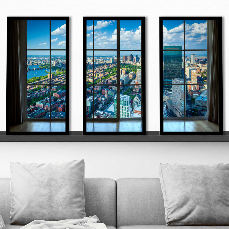 «Back Bay, in Boston, Massachusetts Window», ensemble de 3 reproductions de photos, H 33,5 po x l 52,5 po x P 1 po