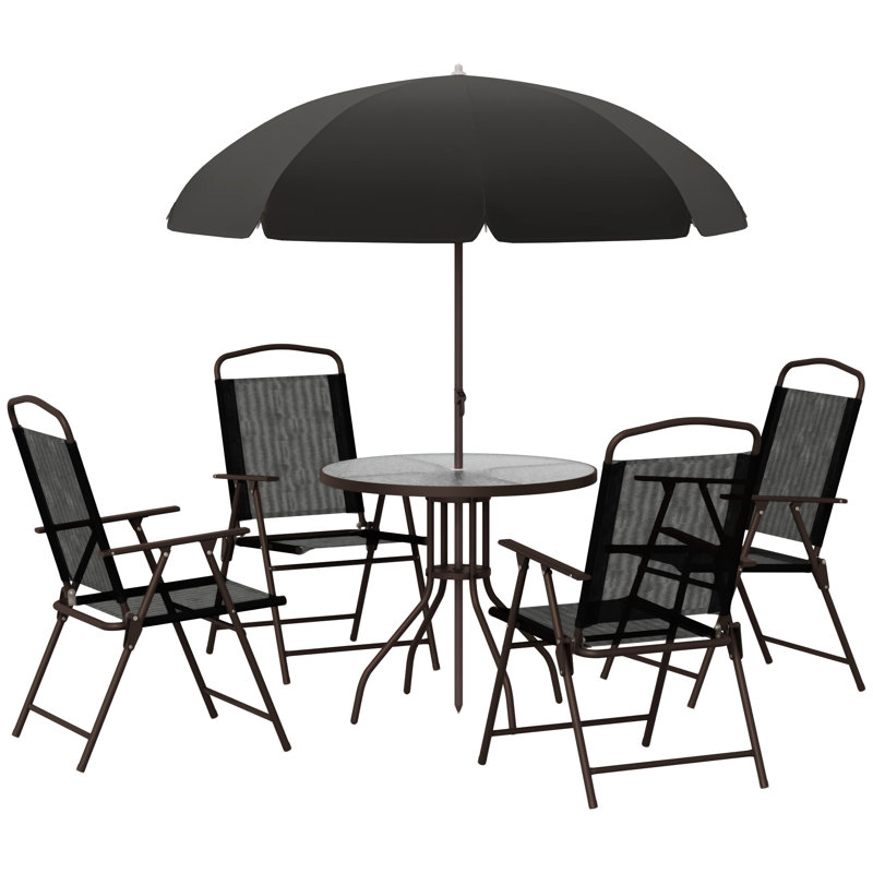 Ensemble repas de patio pour 4 personnes avec parasol Outsunny