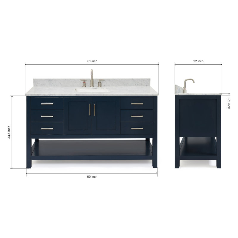 Magnolia Bath Vanity Rectangular Basin S061SCW2R, Midnight Blue, Rectangular, 61"