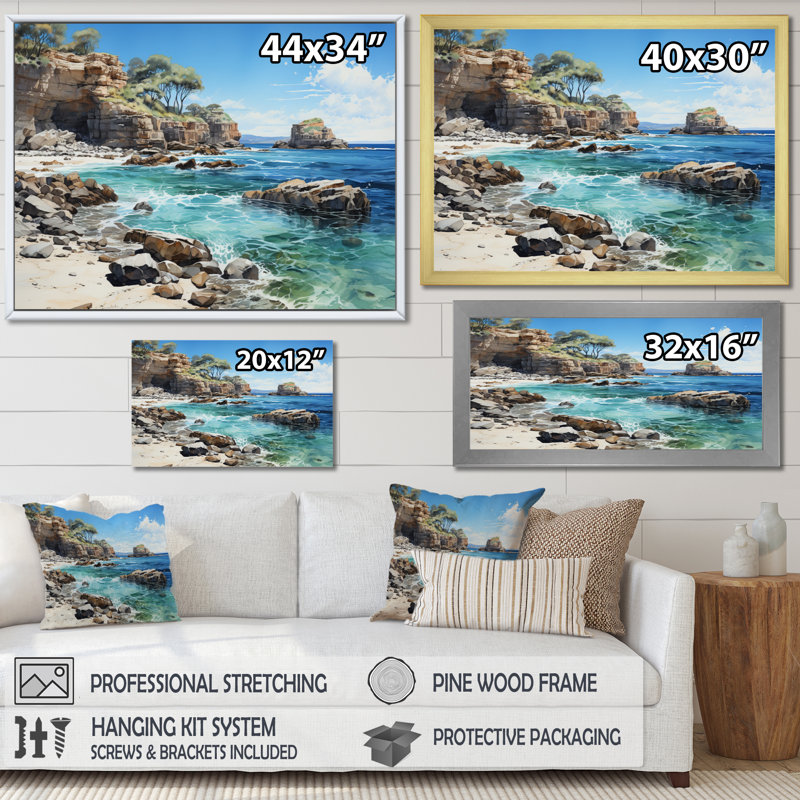Rocky Beach Majestic Cliffs I - Nautical & Beach Wall Decor, H 24 po x l 32 po x P 1 po, Toile tendue