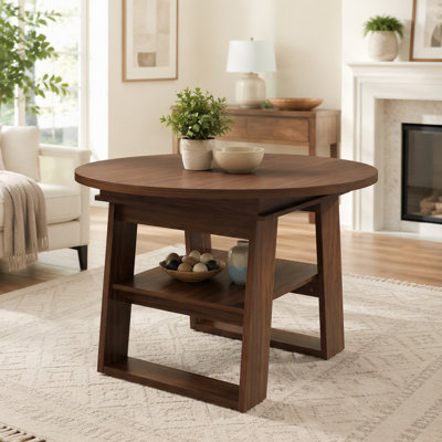 Table de salle à manger extensible ronde pour 4-6, table de cuisine ronde à ovale avec rallonge rabattable intégrée, base stable en H et tablette de rangement