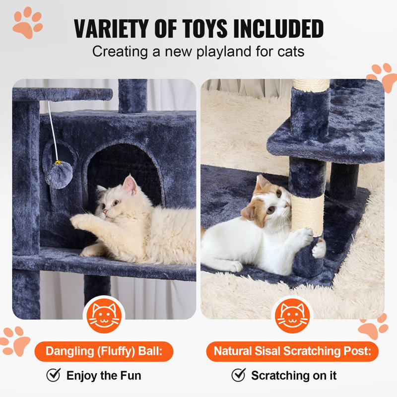 68.5'' Dark Gray Sisal Cat Tree with Condos and Hammock