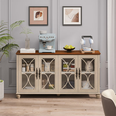 Armoire élégante à 4 portes de style européen antique avec portes en verre trempé
