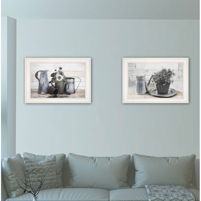 "Floral with Tin Ware" par Robin-Lee Vieira - cadre photo 2 pièces, reproduction d'art, H 15 po x l 21 po x P 1 po