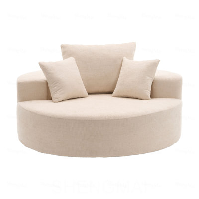Oversized Round Swivel Chair, 360° Rotating Chenille Cotton Blend Chair, High-Density Foam Cushion, Comfy Modern Accent Chair for Living Room, Bedroom, Reading Nook