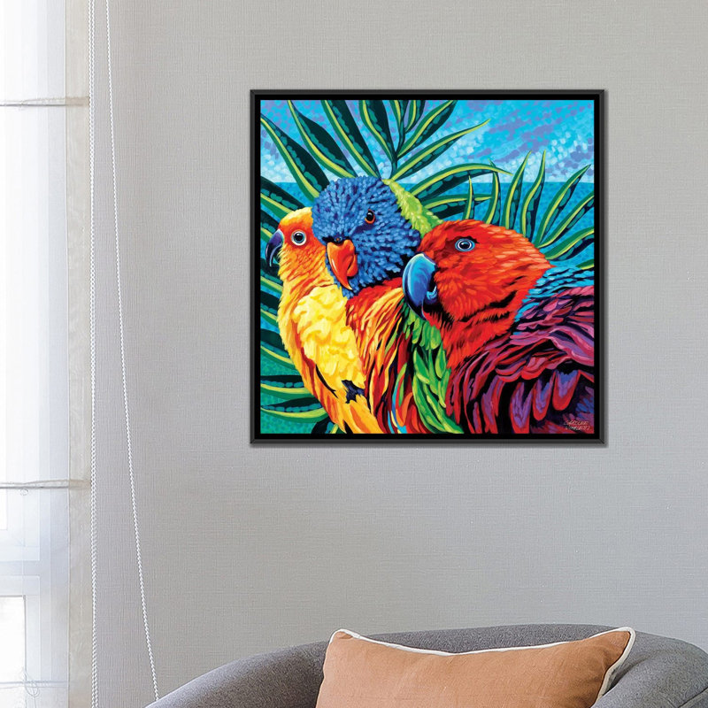 «Birds in Paradise I», reproduction d'impression sur toile tendue, H 26 po x l 26 po x P 1,5 po, Toile avec cadre noir