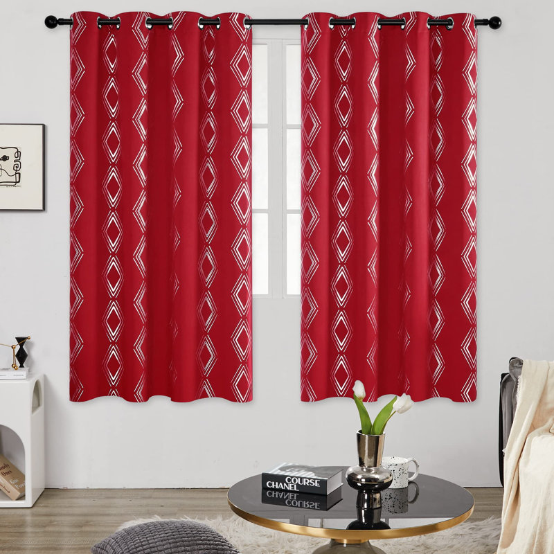 Decorative Diamond Pattern Blackout Curtains (Set Of 2), Red, 52" W x 72" L