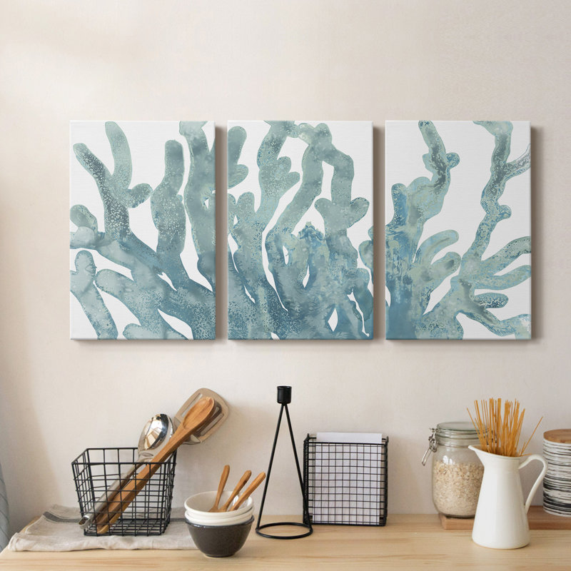 Blue Macro Coral III - Toile tendue avec châssis de qualité supérieure - Prêt à être accroché, H 27 po x l 54 po x P 1 po