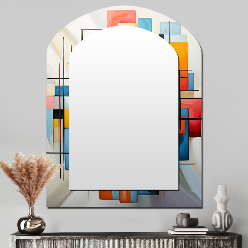 Geometric Abstraction Composition III - Geometric Asymmetrical Decorative Mirror, Modern Arch Wall Mirror, Printed Metal Art