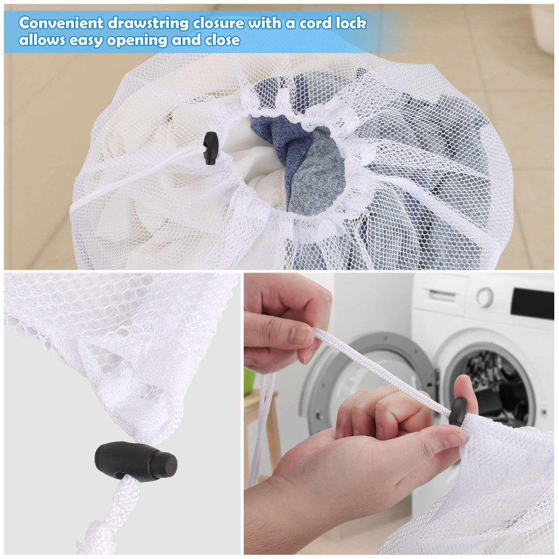 2Pcs Sac à linge en filet robuste avec fermeture à cordon
