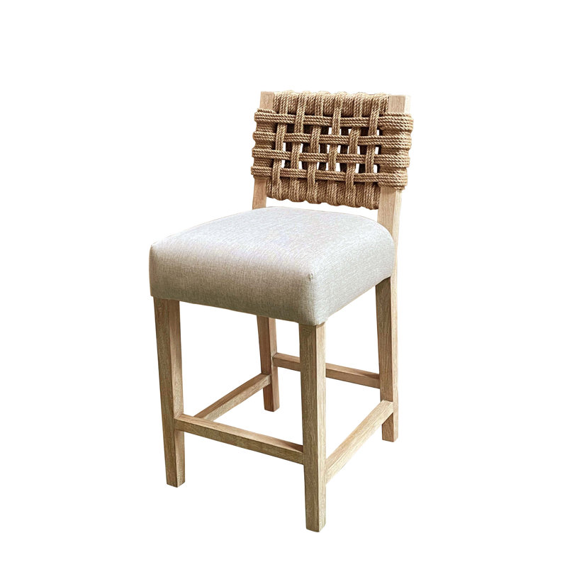 Balyeet Upholstered Counter Stool with Solid Wood Frame, New White Wash