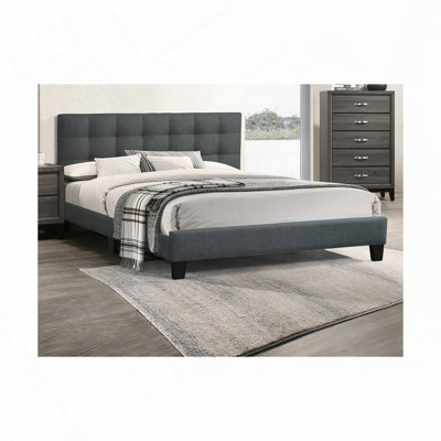 Modern California King Size Bed with Charcoal Polyfiber Tufted Headboard and Platform Frame for Elegant Bedrooms