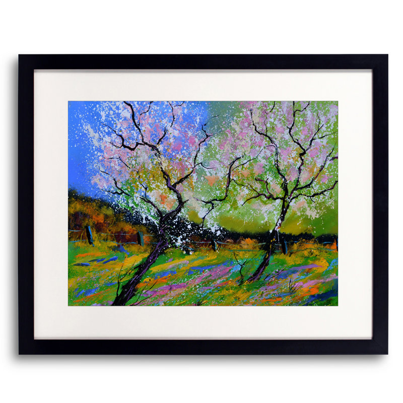 «Spring 8861» par Pol Ledent - Peinture, H 17,25 po x l 21,25 po, Papier avec cadre noir