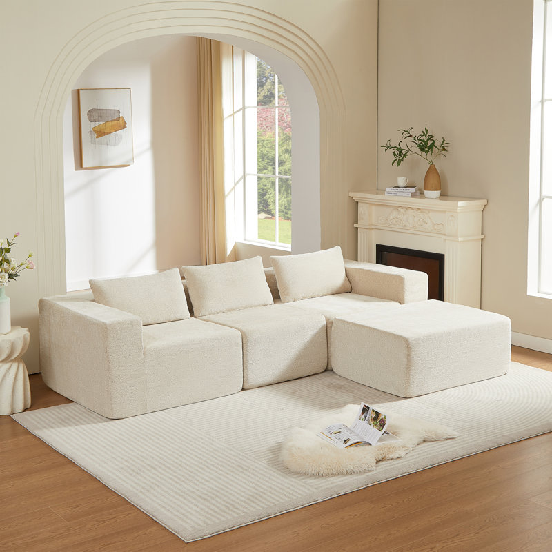 Veridian Boneless Modern Modular Compression Sectional Sofa,  Beige Corduroy