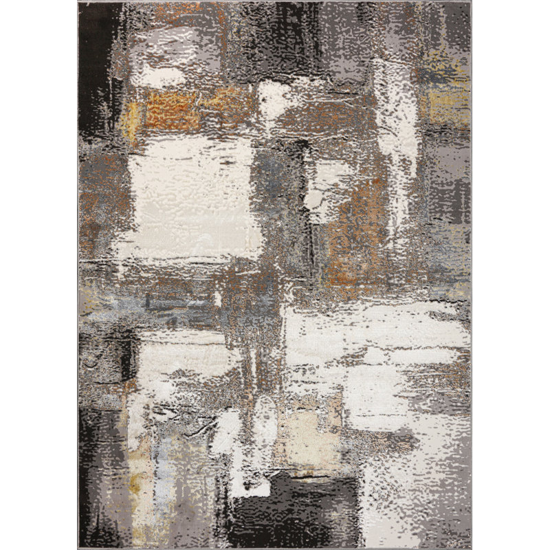Tapis abstrait en polypropylène doré, tapis tissé à la machine, tapis de chambre à coucher - 5 x 8, 6 x 9